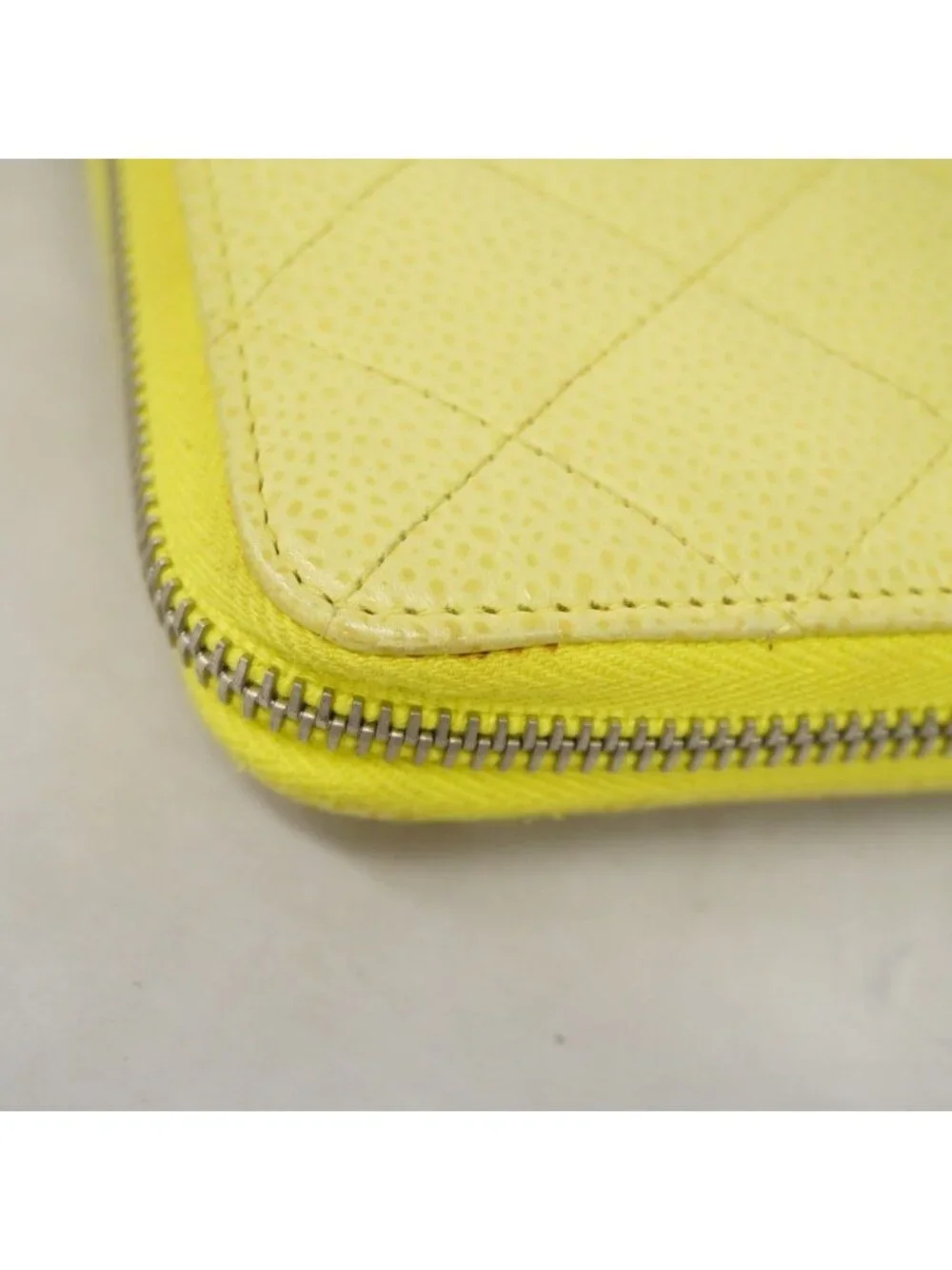 Chanel Wallet Quilted Caviar Leather Yellow Silver